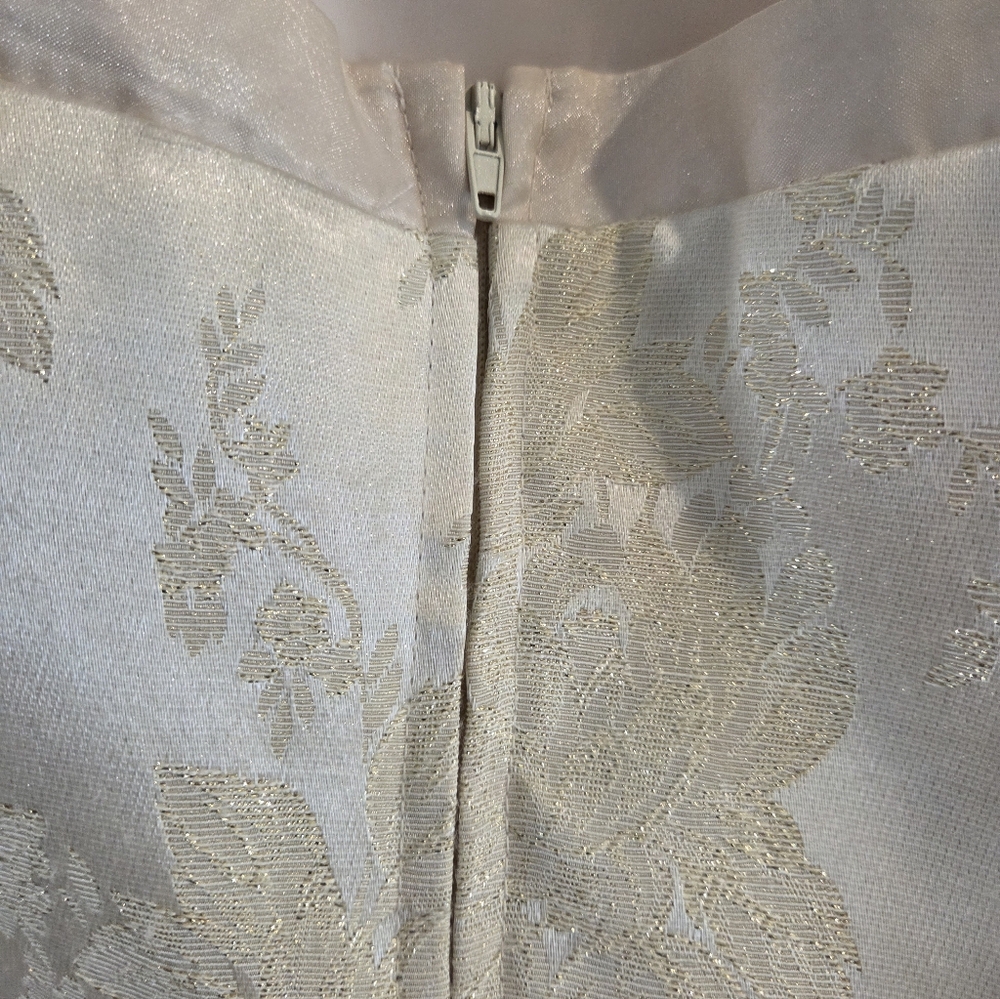Vtg Ivory Brocade Masquerade  9/10 Wedding Formal Dress Strapless Corset Front - Picture 7 of 12
